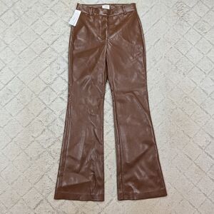 Wilfred Pants Womens 2 Brown Cognac Cabaret Hi Rise Flare Faux Leather Aritzia